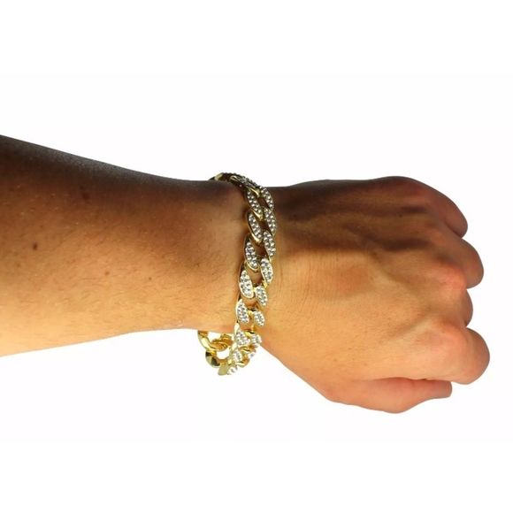 New Miami Cuban 14K Gold Iced Out Mens Bracelet